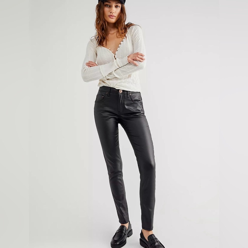 One Teaspoon Women's Black Skinny Jeans Sz 27 Faux Leather Stretch Trendy Vegan